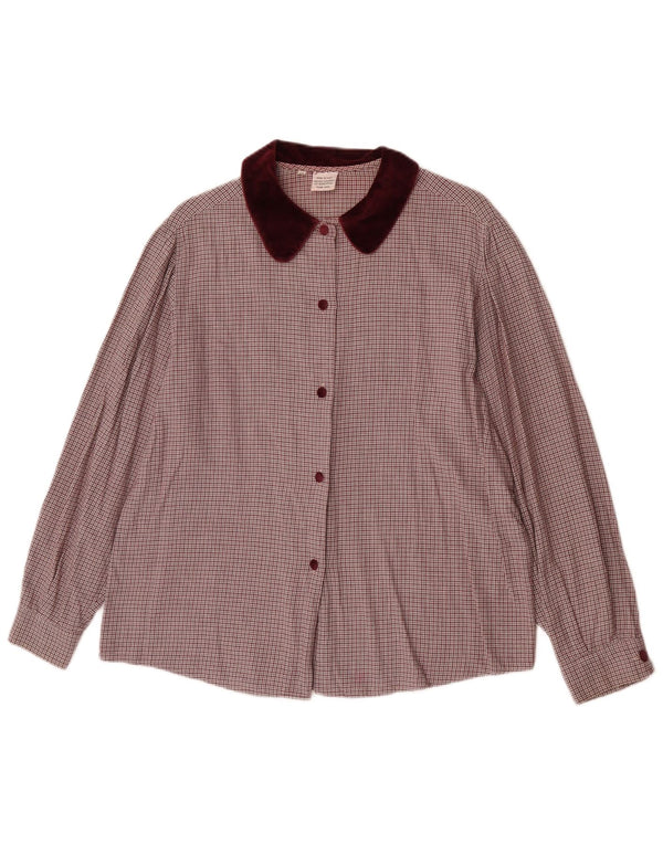 Benetton Dameskjorte UK 14 Medium Burgundy Houndstooth