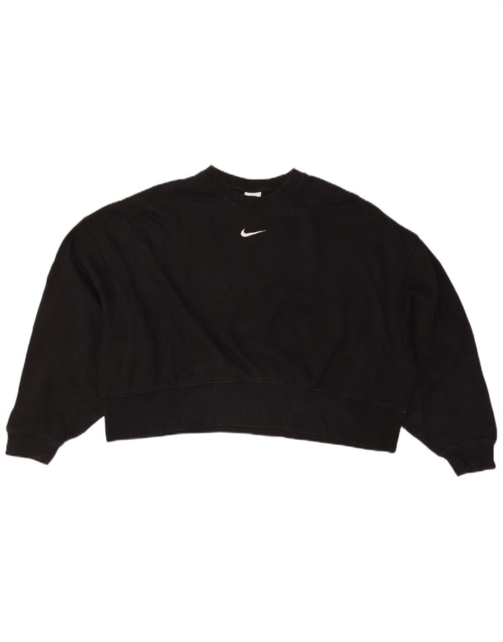 NIKE Womens Oversized Crop Sweatshirt Jumper UK 14 Medium Black Cotton