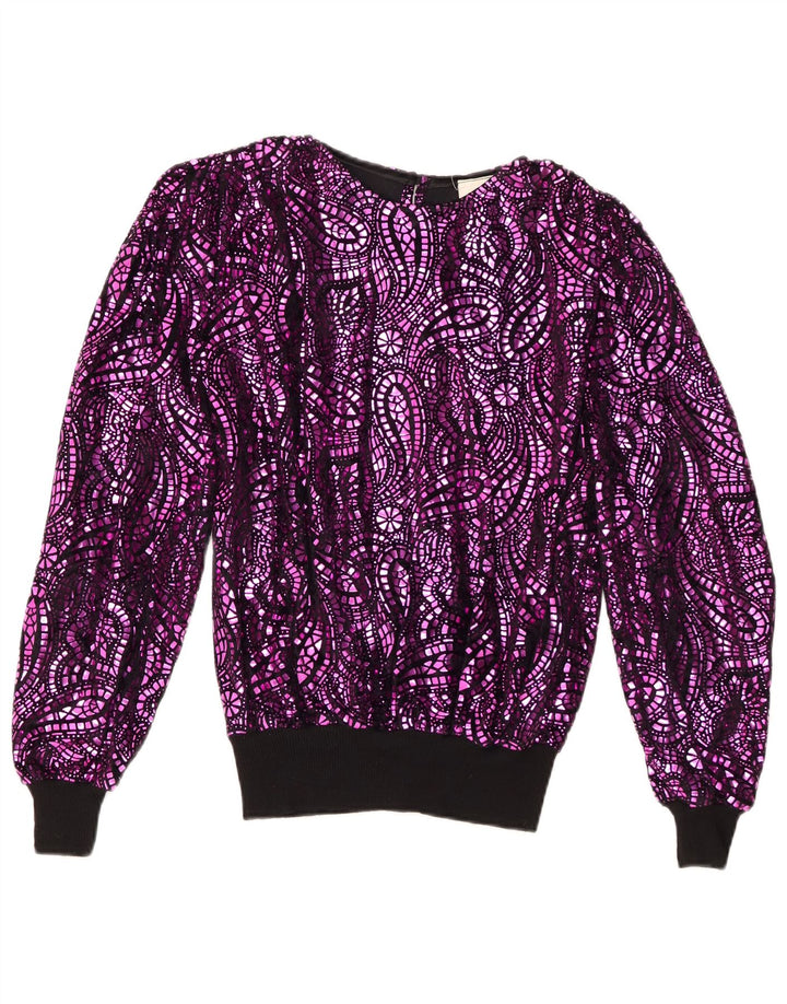 Vintage Womens Oversized Blouse Top EU 38 Medium Purple Paisley Acetate