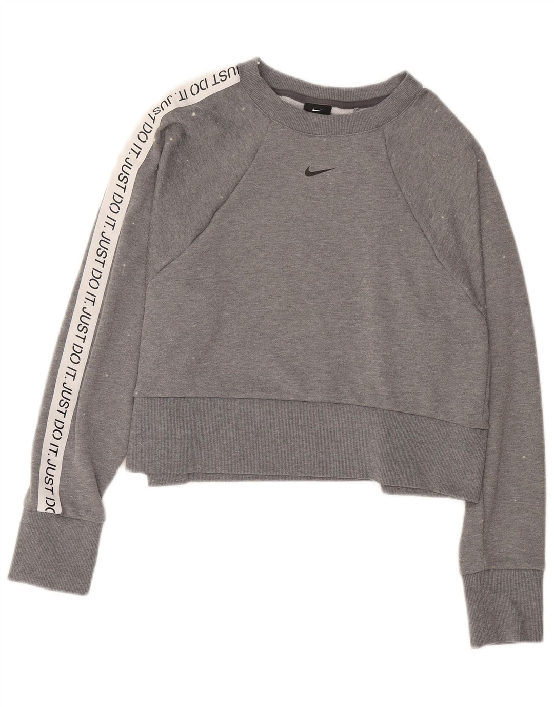 NIKE Womens Graphic Crop Sweatshirt Jumper UK 14 Medium Grey Polyester