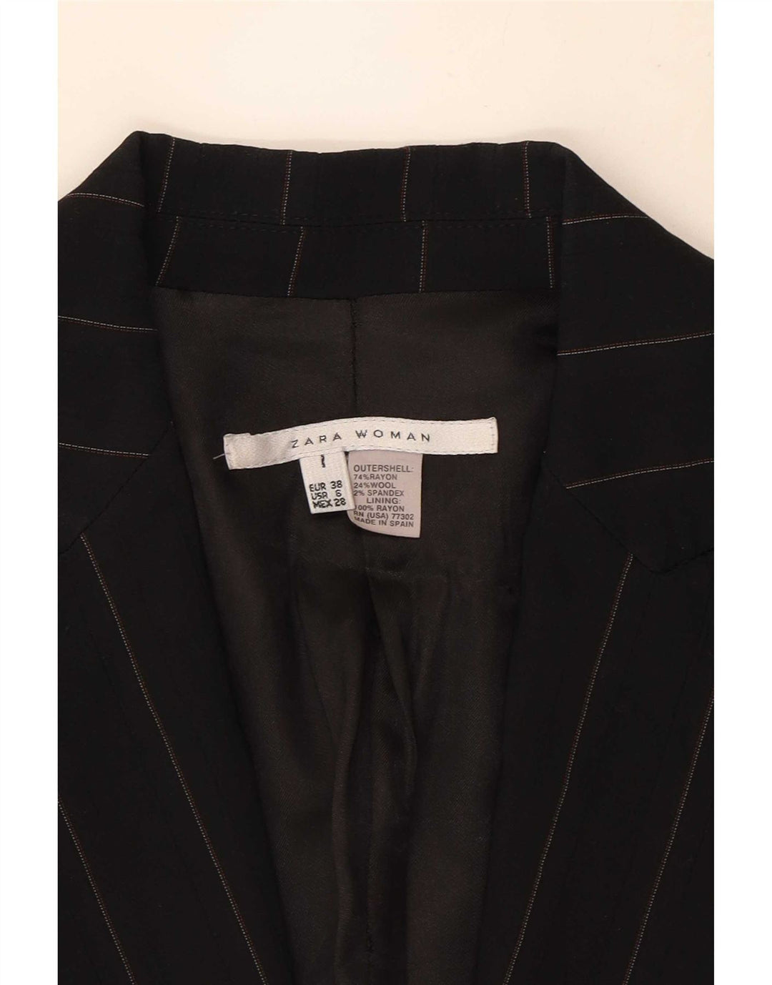 Zara Womens 1 Button Blazer Jacket EU 38 Small Black Striped Rayon