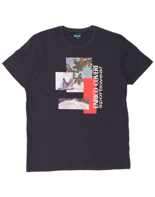 Enrico Coveri Camiseta gráfica para hombre Top XL Algodón azul marino