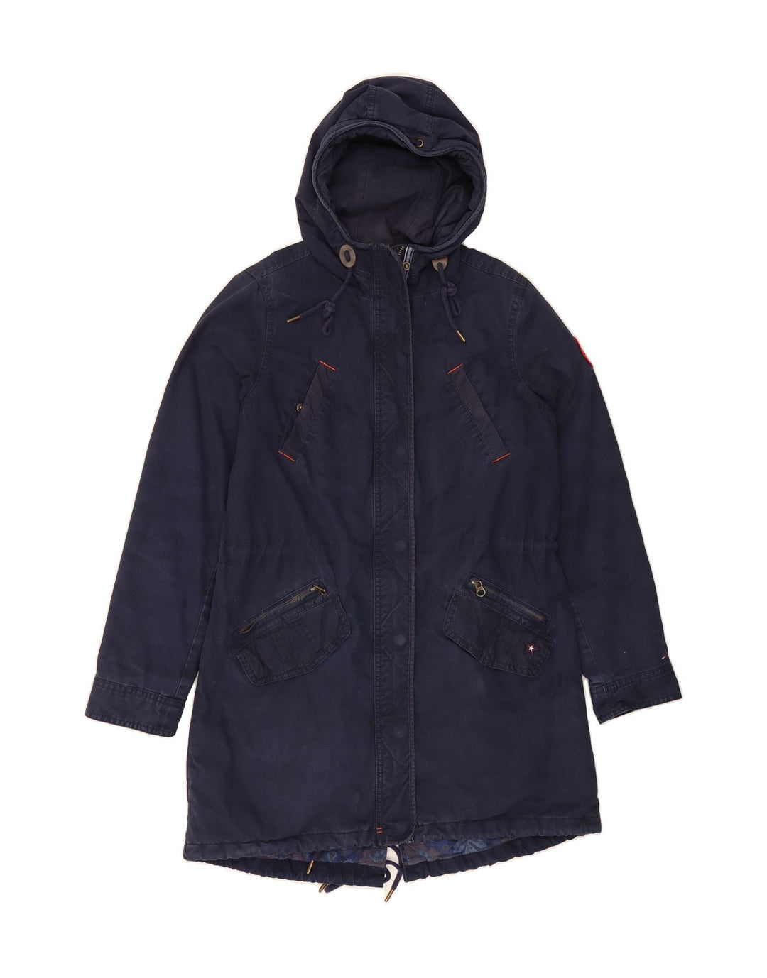 TOMMY HILFIGER Womens Hooded Parka Jacket UK 10 Small Navy Blue Polyester Vintage Tommy Hilfiger and Second-Hand Tommy Hilfiger from Messina Hembry 