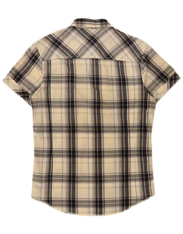 Lee Mens Short Sleeve Military Shirt Medium Beige Plaid Cotton