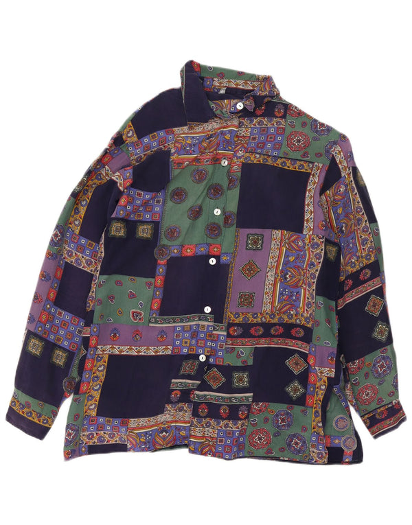 vintage Femmes Chemise surdimensionnée Blouse UK 10 Petit Patchwork multicolore