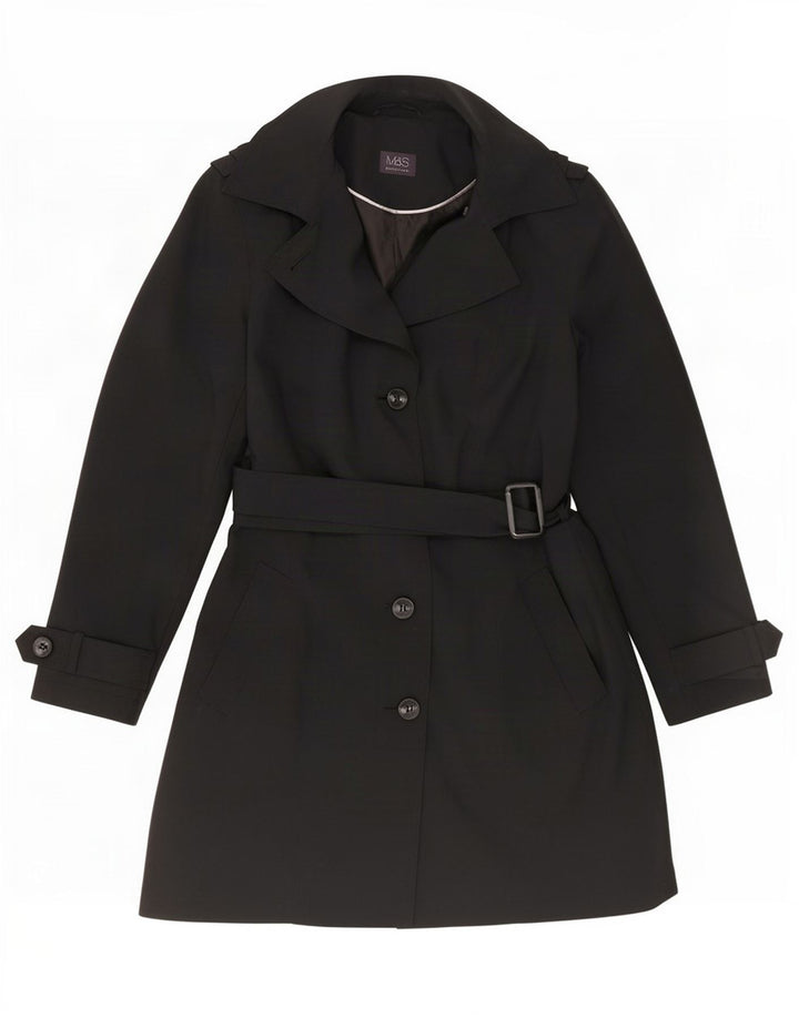 Marks & Spencer Womens Trench Coat UK 12 Medium Black Polyester