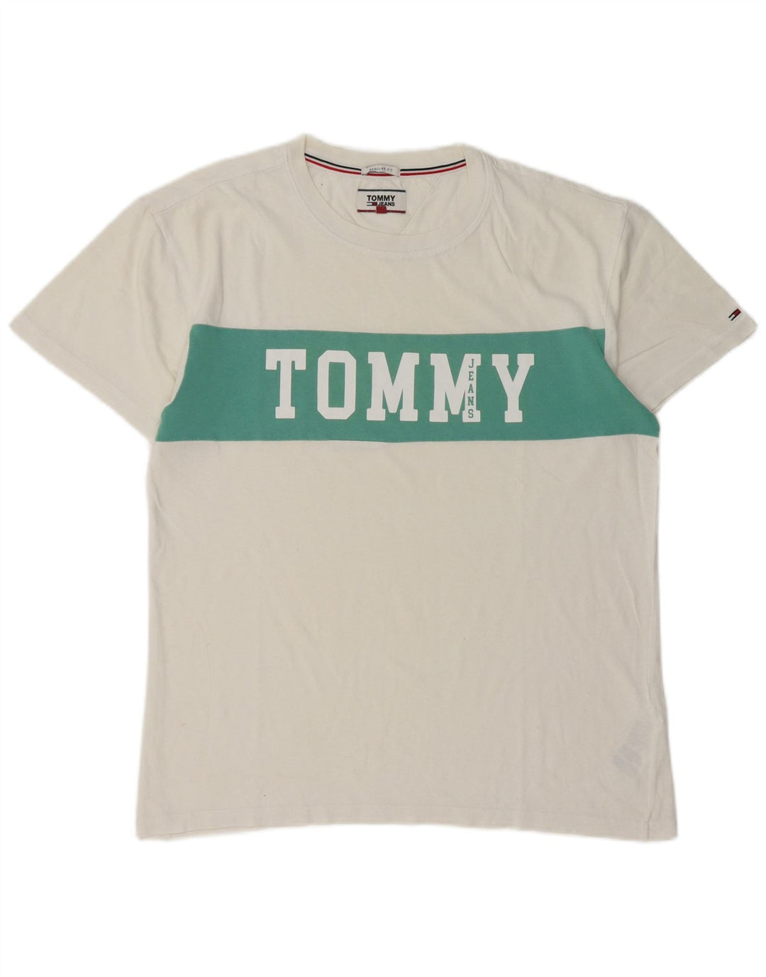 Tommy Hilfiger Mens Graphic T-Shirt Top Medium White Colourblock