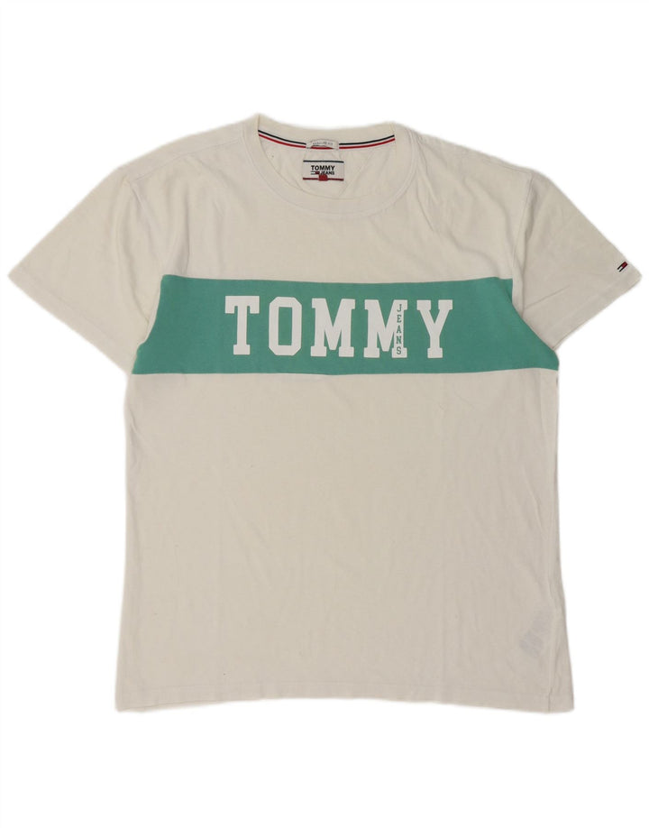 Tommy Hilfiger Mens Graphic T-Shirt Top Medium White Colourblock