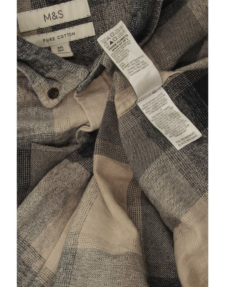 Marks & Spencer Mens Regular Fit Flannel Shirt 2XL Beige Check Cotton