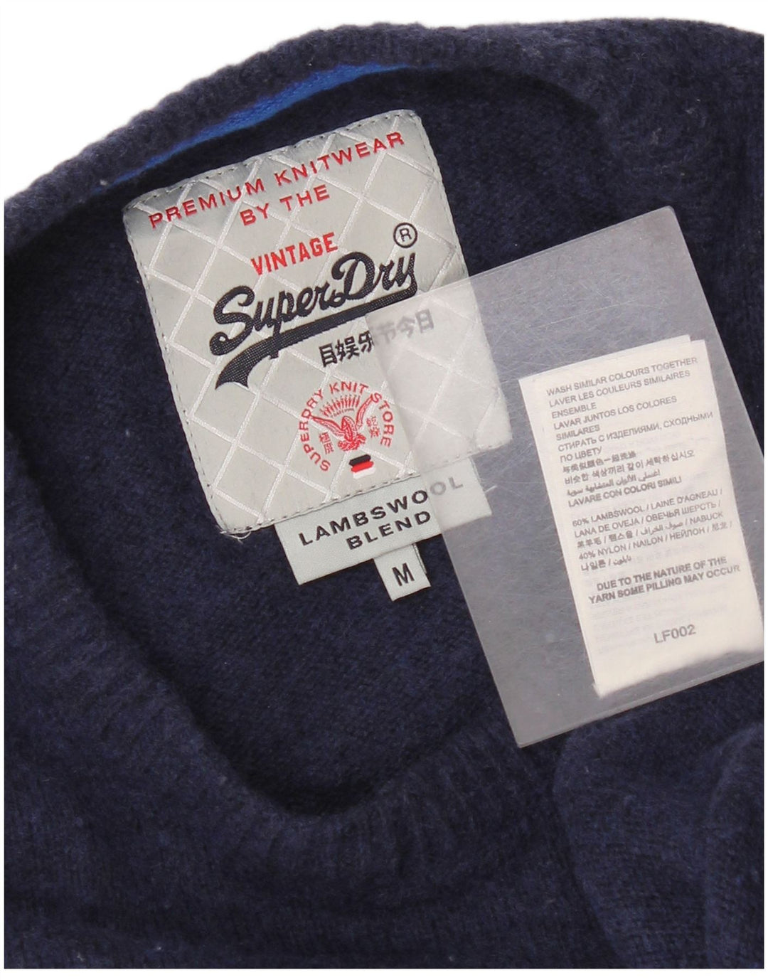 Superdry Mens Crew Neck Jumper Sweater Medium Navy Blue Wool