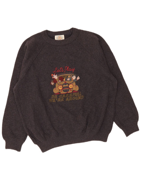 Vintage damski sweter z wycięciem pod szyją, UK 14, duży, szary, wełniany