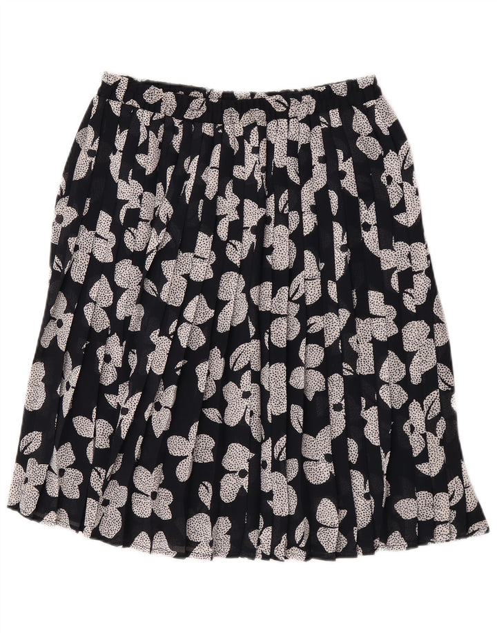 Vintage Womens Pleated Skirt W30 Medium Black Floral