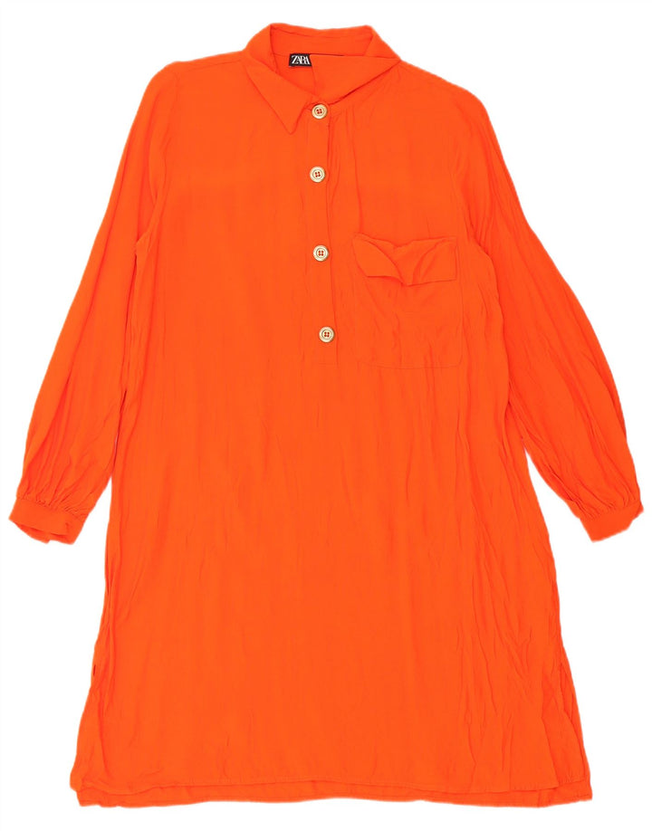 Zara Womens Pullover Shirt Dress UK 10 Small Orange Viscose