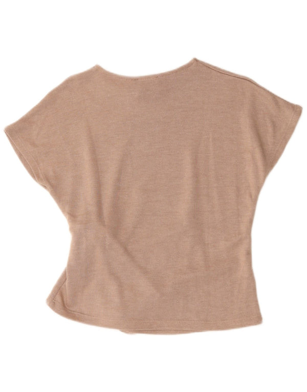 Zara Womens Front Tie Blouse Top UK 10 Petit Beige Polyester