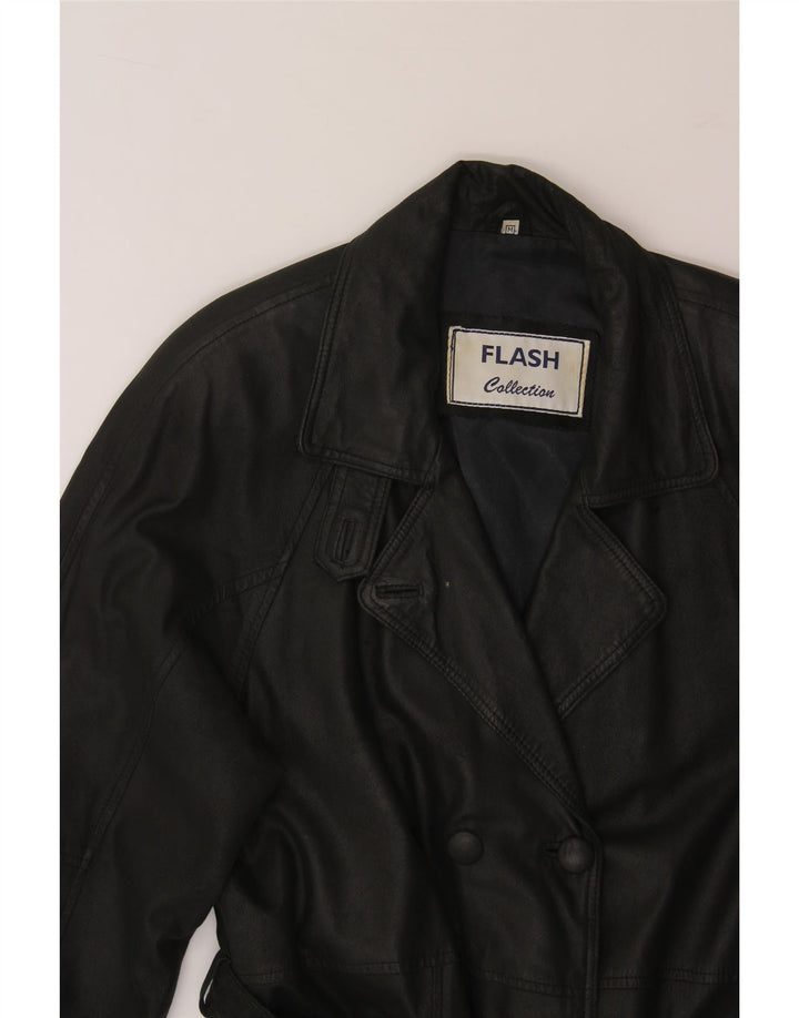 FLASH Womens Leather Coat UK 14 Medium Black Leather Vintage Flash and Second-Hand Flash from Messina Hembry 