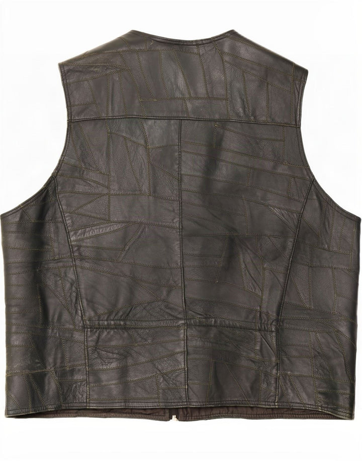 Vintage Herren Leder Utility Gilet UK 46 3XL Schwarz Patchwork