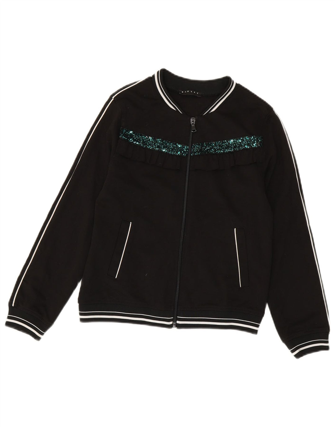 SISLEY Girls Full Tracksuit 8-9 Years Large Black Polyester