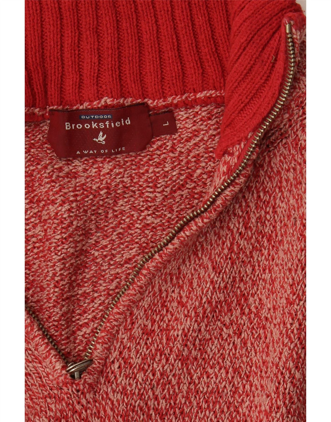 BROOKSFIELD Mens Zip Neck Jumper Sweater Large Red Flecked Vintage Brooksfield and Second-Hand Brooksfield from Messina Hembry 
