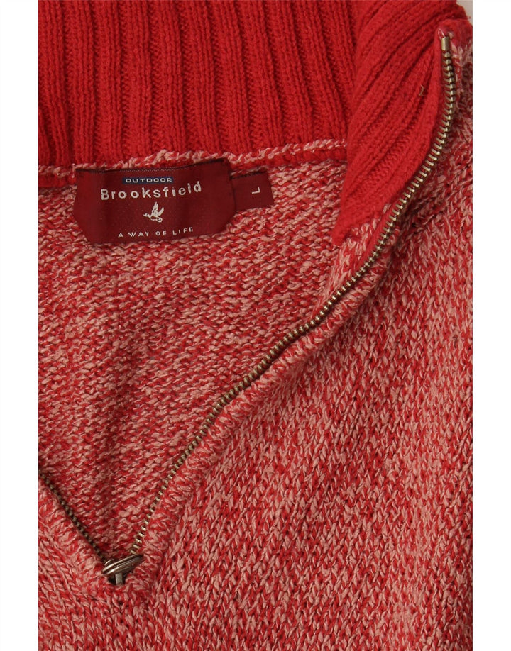 BROOKSFIELD Mens Zip Neck Jumper Sweater Large Red Flecked Vintage Brooksfield and Second-Hand Brooksfield from Messina Hembry 