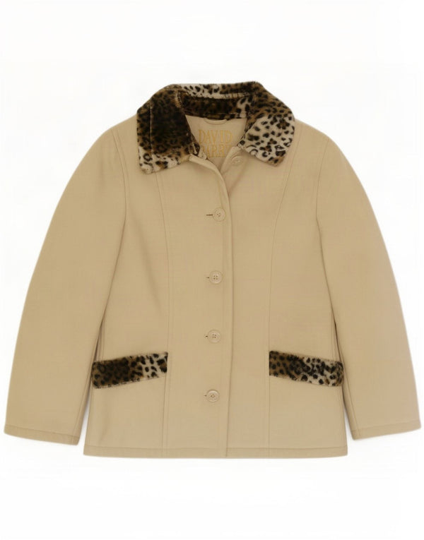 David Barry Chaqueta tipo blazer de 4 botones para mujer UK 44 Medium Beige Estampado animal