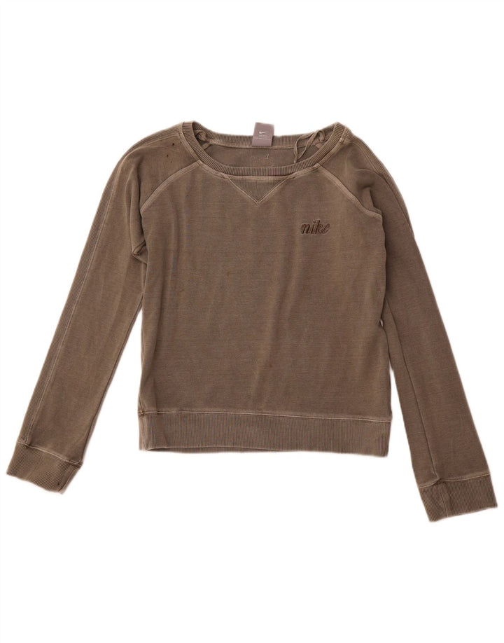 NIKE Womens Crop Sweatshirt Jumper UK 10/12 Medium Grey