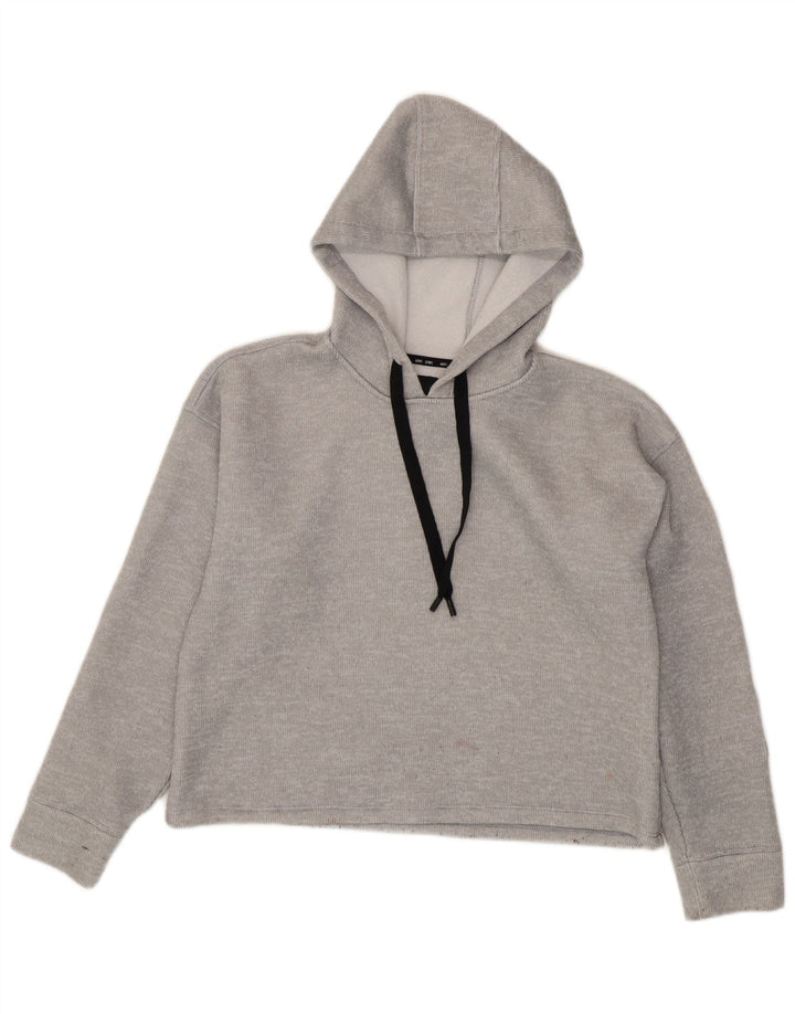 DKNY Womens Crop Graphic Hoodie Jumper UK 14 Medium Grey Polyester