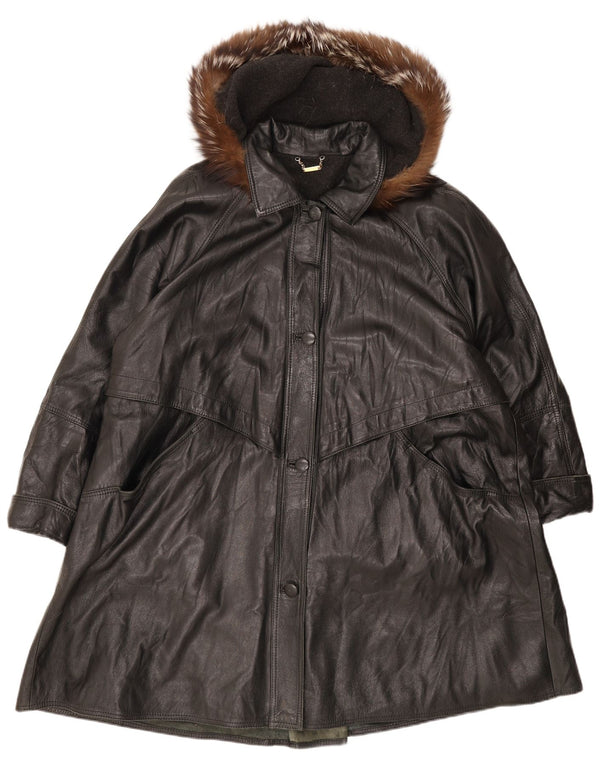 Braschi Manteau en cuir surdimensionné à capuche pour femme IT 46 Large Noir