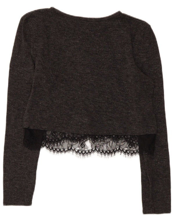 Zara Womens Crop Top Langærmet UK 12 Mellemgrå