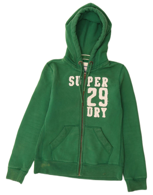 Superdry Womens Graphic Zip Hoodie Sweater UK 16 Large Green Cotton