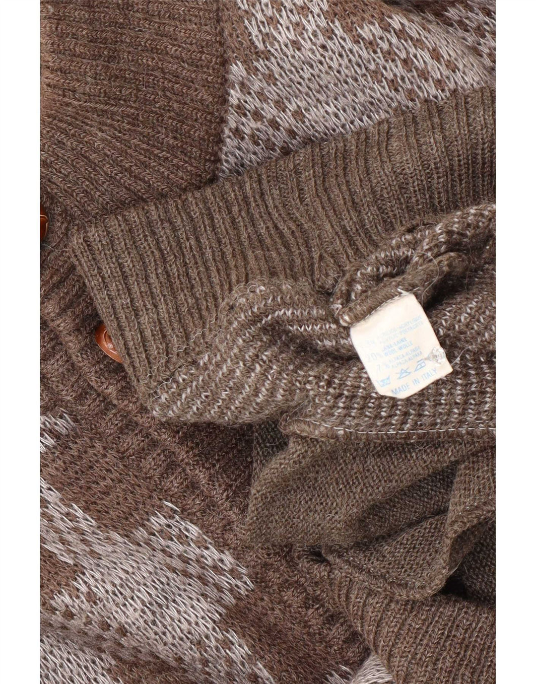 Vintage Mens Cardigan Sweater Medium Brown Check Acrylic