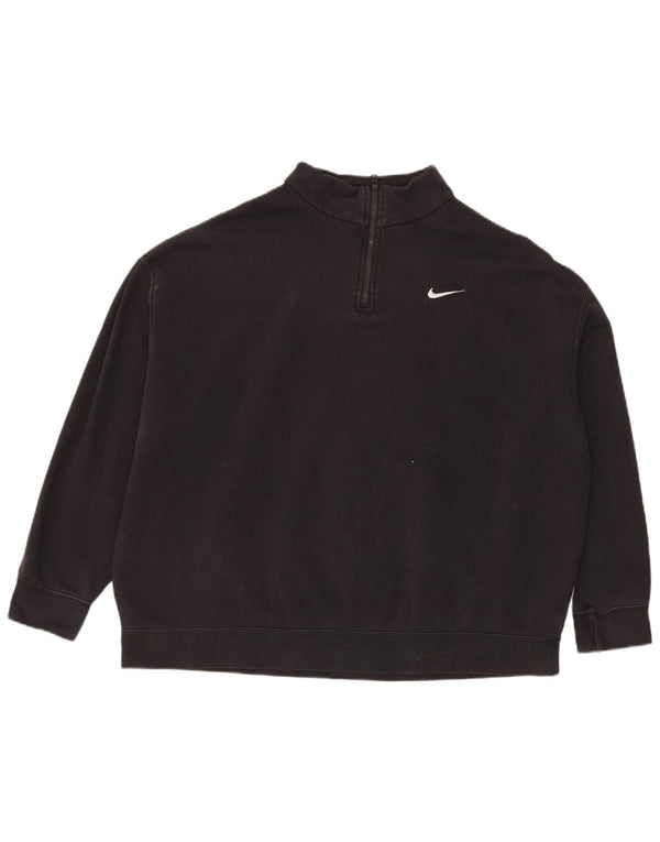 Nike Womens Oversized Zip Neck Sweatshirt Jumper UK 16 Large Black Cotton