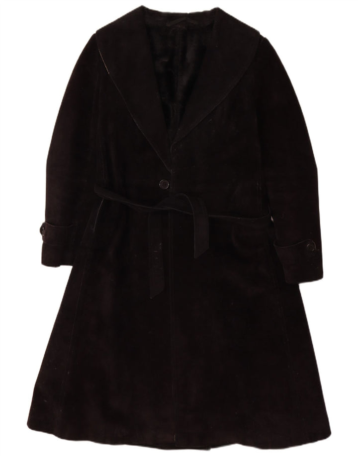 vintage Womens Shearling Coat UK 10 Petit cuir noir