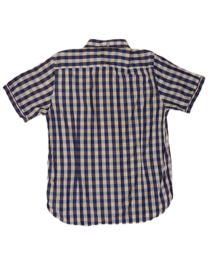 Ted Baker Mens Short Sleeve Shirt Size 5 XL Navy Blue Check Cotton