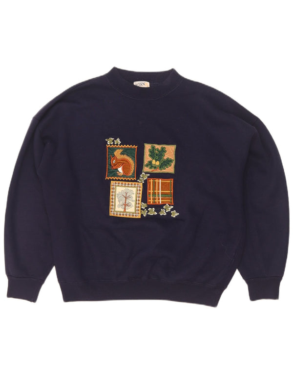 Acorn Womens Grafisk Oversized Sweatshirt Jumper UK 10 Small Navy Blue
