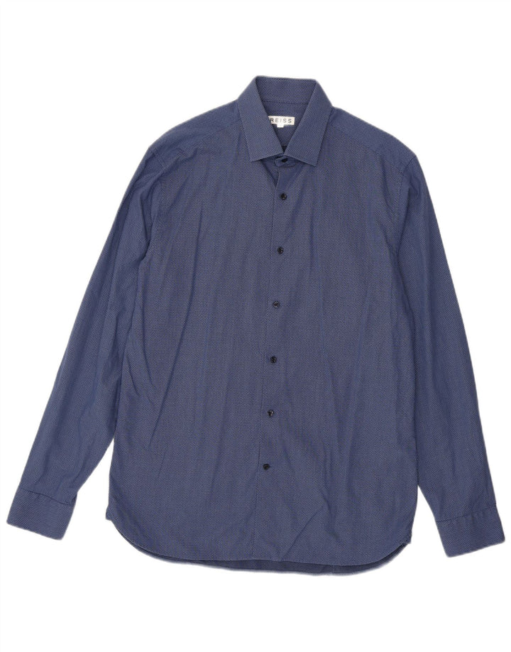 REISS Mens Shirt Large Navy Blue Spotted Cotton