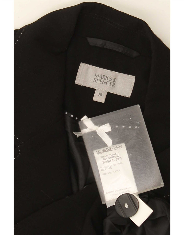 Marks & Spencer Womens 3 Button Blazer Jacket UK 16 Large Black Polyester