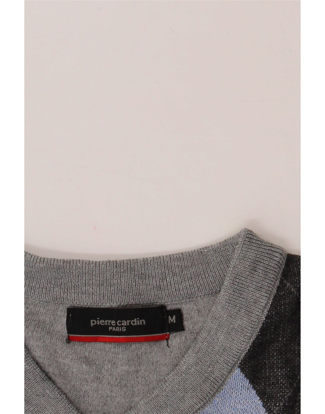PIERRE CARDIN Mens Paris V-Neck Jumper Sweater Medium Grey Argyle/Diamond Vintage Pierre Cardin and Second-Hand Pierre Cardin from Messina Hembry 
