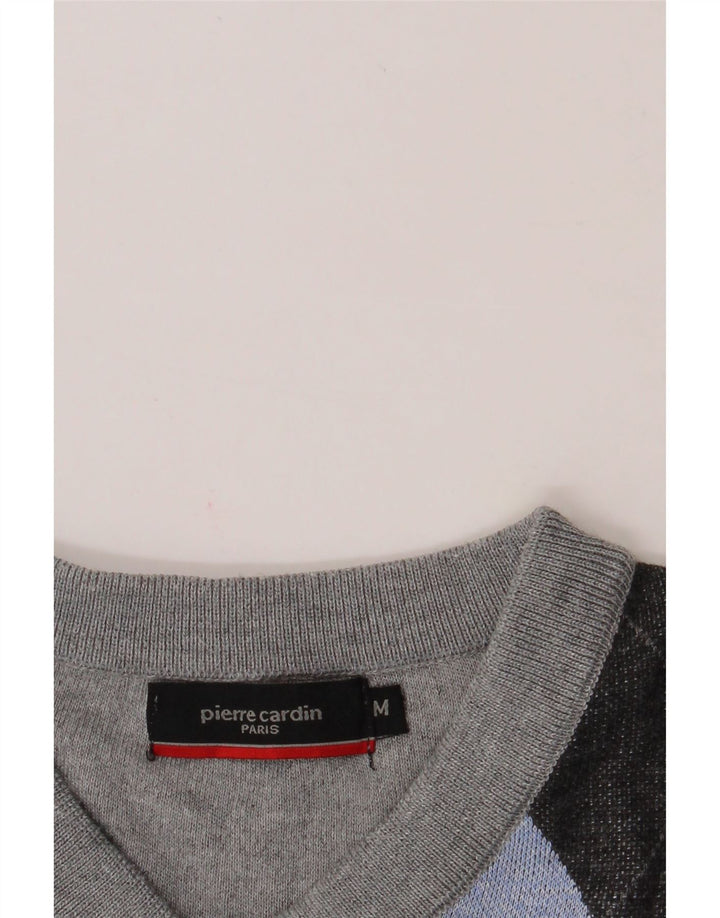 PIERRE CARDIN Mens Paris V-Neck Jumper Sweater Medium Grey Argyle/Diamond Vintage Pierre Cardin and Second-Hand Pierre Cardin from Messina Hembry 