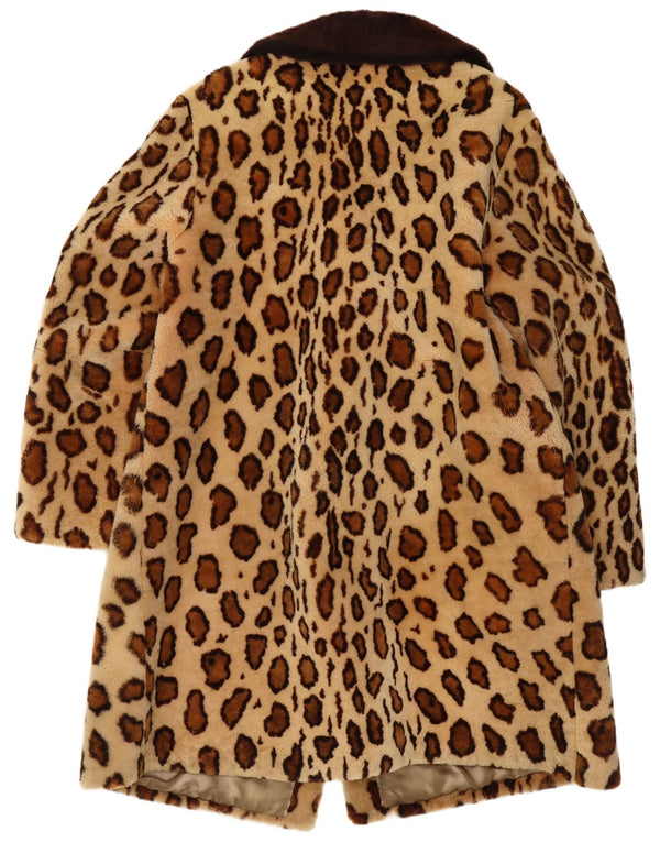 Vintage Womens Fur Overcoat UK 18 XL Beige Animal Print Real Fur