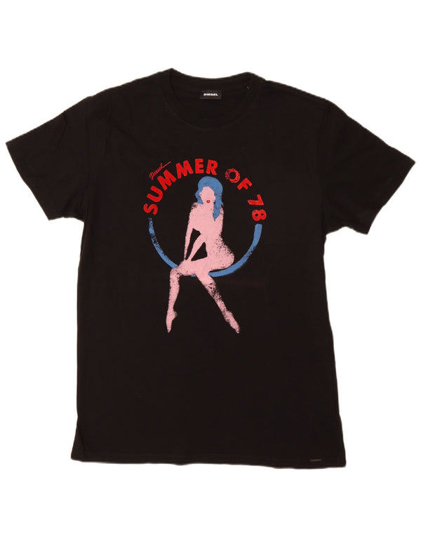 Diesel Mens Graphic T-Shirt Top Large Black Cotton