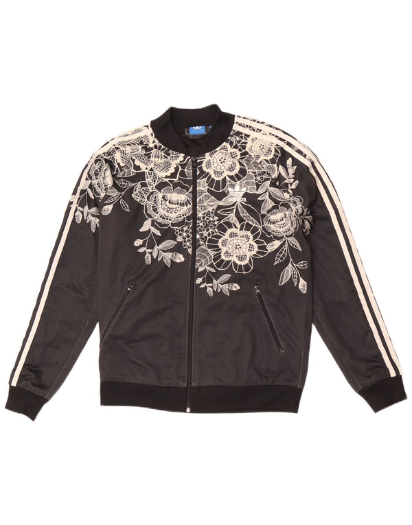 Adidas Damen Graphic Trainingsanzug Top Jacke UK 14 Medium Schwarz Floral