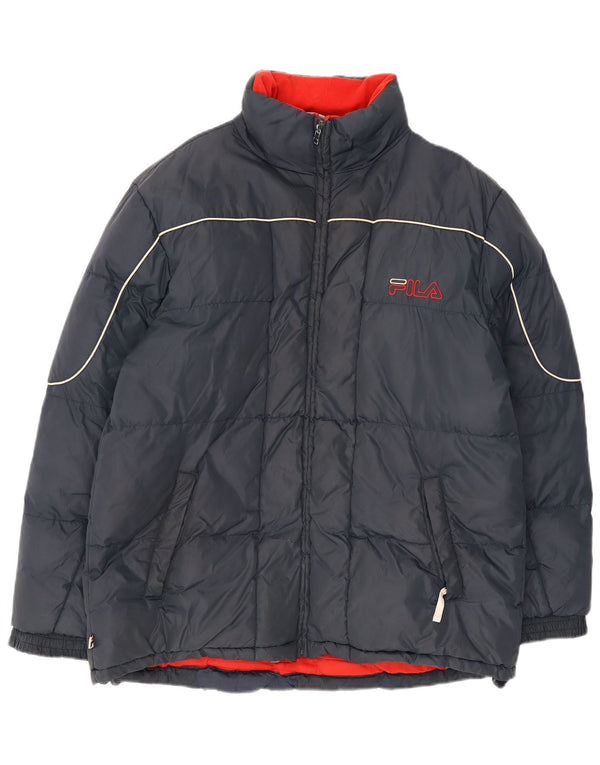 Fila Herre grafisk polstret jakke UK 38 Medium Navy Blue Nylon