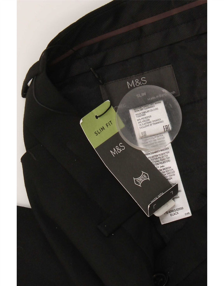 Marks & Spencer Mens Slim Fit Chino Trousers W32 L31 Black Polyester