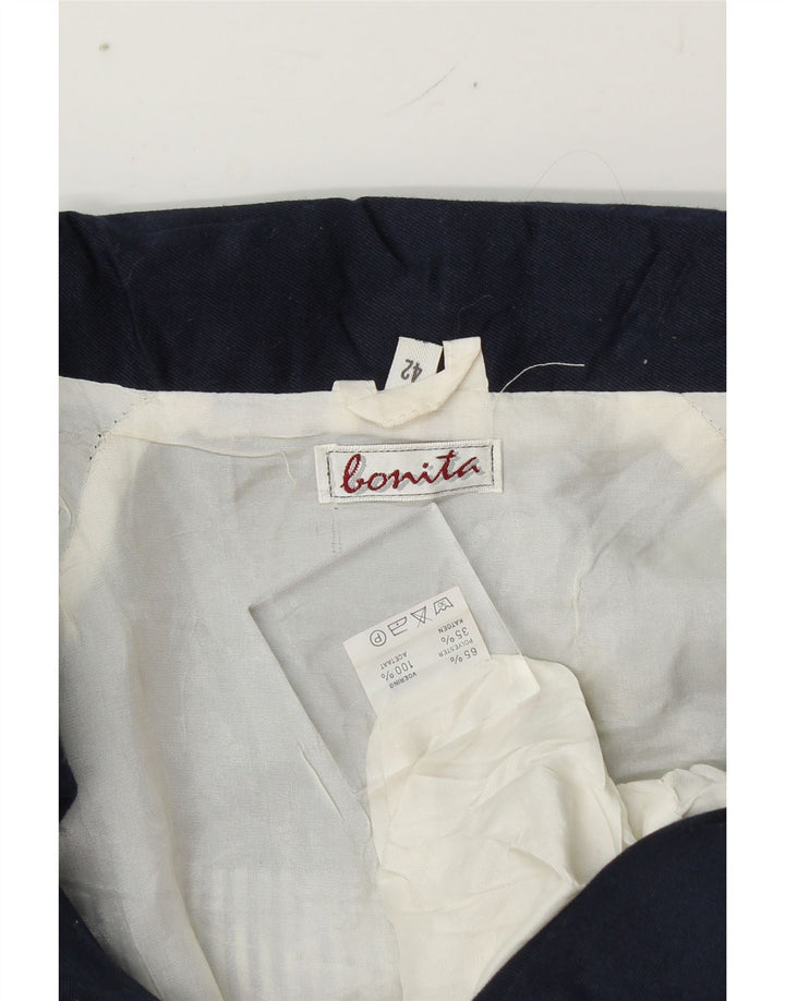BONITA Womens Windbreaker Jacket EU 42 Large Navy Blue Striped Polyester Vintage Bonita and Second-Hand Bonita from Messina Hembry 