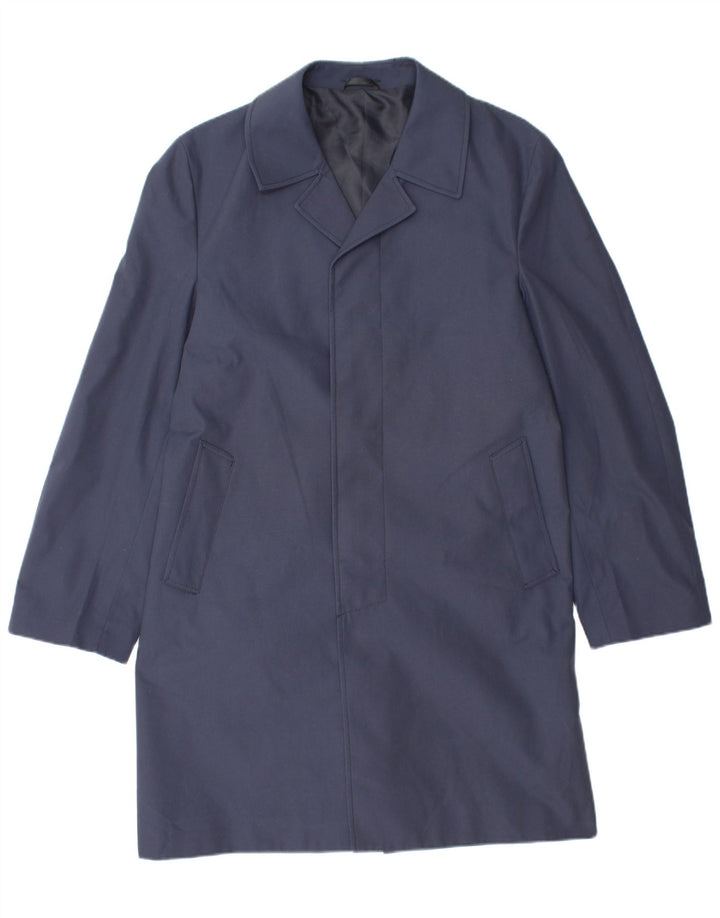 VINTAGE Mens Overcoat UK 36 Small Navy Blue Polyester