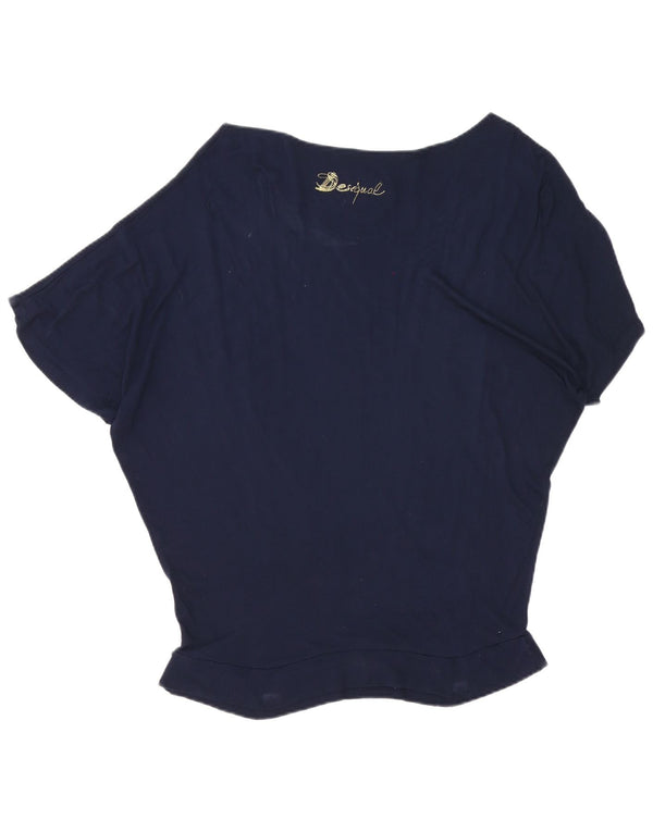 Desigual T-shirt graphique surdimensionné pour femme UK 16 Large Bleu marine