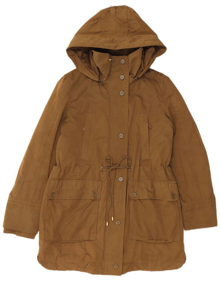 Zara Womens Hooded Parka Jacket UK 14 Medium Khaki Check Cotton