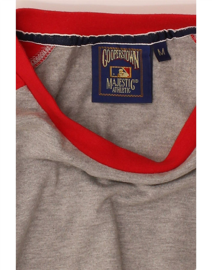 MAJESTIC Mens Cooperstown Graphic Top 3/4 Sleeve Medium Grey Colourblock Vintage Majestic and Second-Hand Majestic from Messina Hembry 