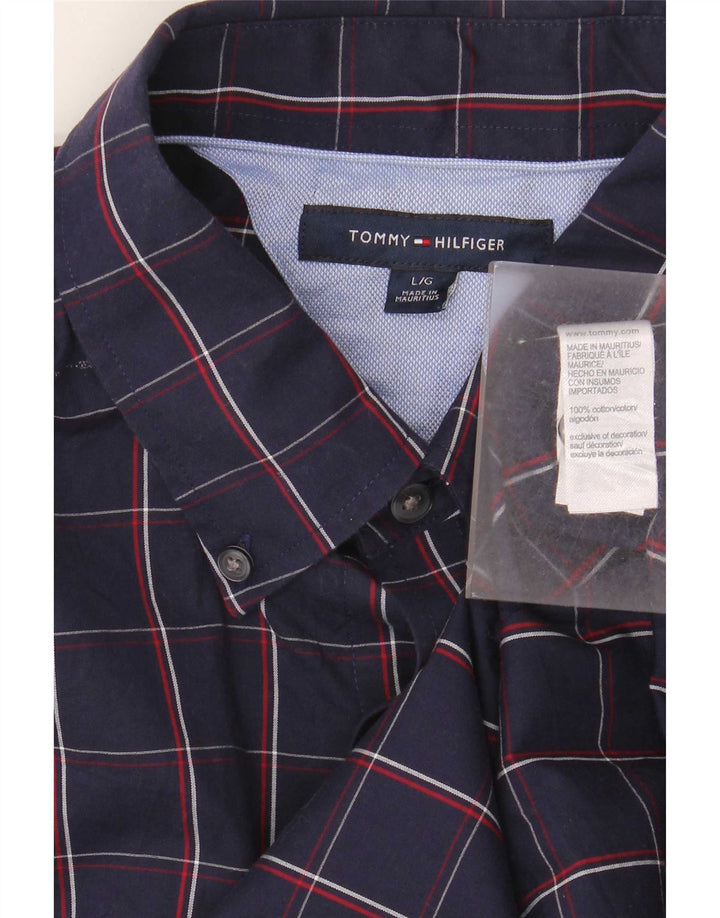 Tommy Hilfiger Mens Shirt Large Navy Blue Check Cotton