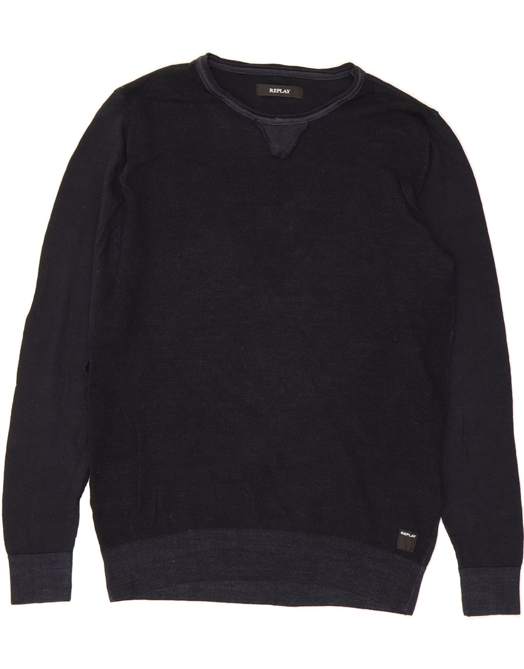 REPLAY Mens Crew Neck Jumper Sweater Large Navy Blue Wool Vintage Replay and Second-Hand Replay from Messina Hembry 